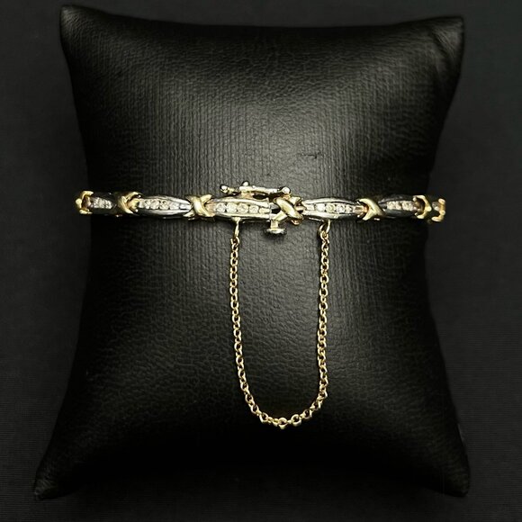 14K Tri-Color Gold Diamond Cut X Link Bracelet - 7 Inch, 6.4  Two-Tone Diamond X-Link Bracelet